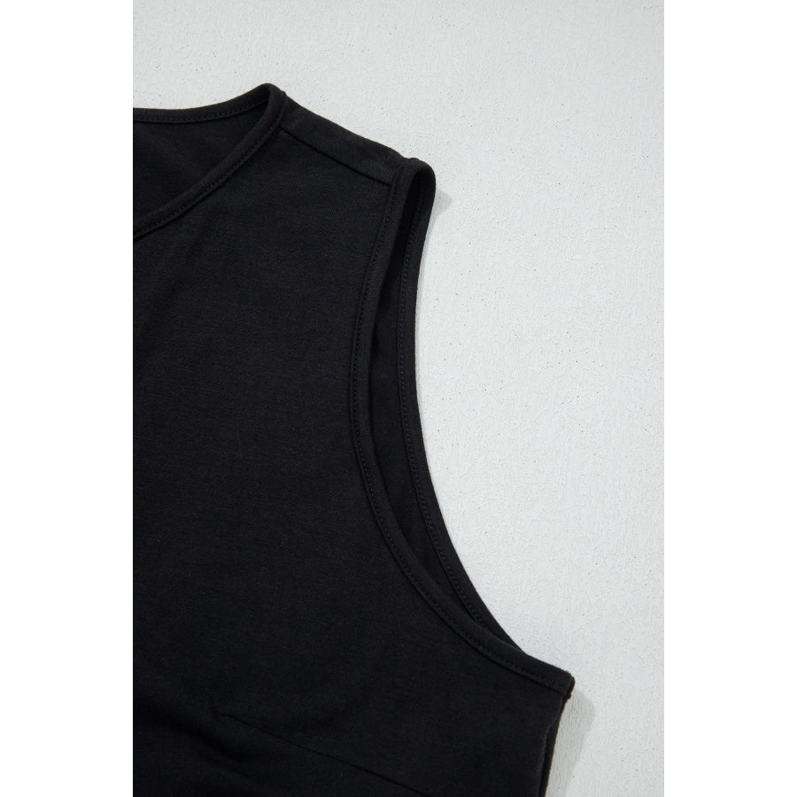 Coffee Plus Size Solid Color Bow Tie Peplum Tank Top Plus Size/Plus Size Tops/Plus Size Tank Tops