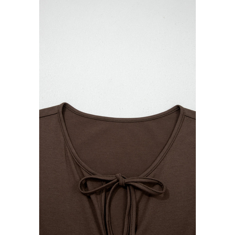 Coffee Plus Size Solid Color Bow Tie Peplum Tank Top Plus Size/Plus Size Tops/Plus Size Tank Tops