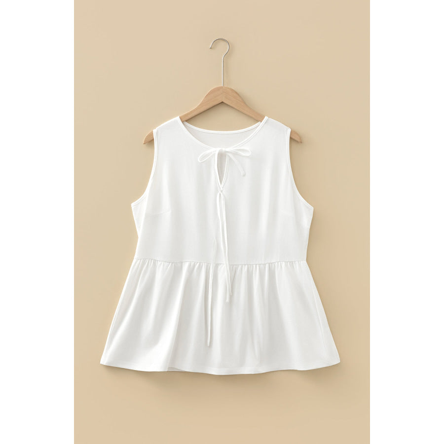 Coffee Plus Size Solid Color Bow Tie Peplum Tank Top Plus Size/Plus Size Tops/Plus Size Tank Tops