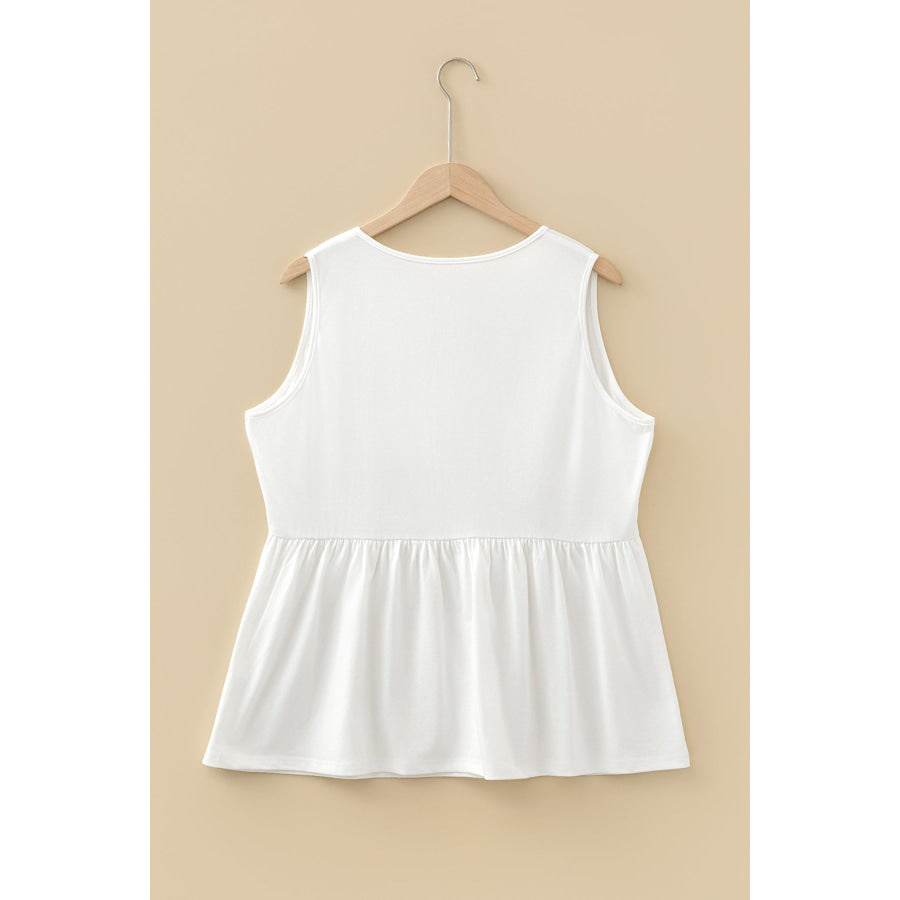 Coffee Plus Size Solid Color Bow Tie Peplum Tank Top Plus Size/Plus Size Tops/Plus Size Tank Tops