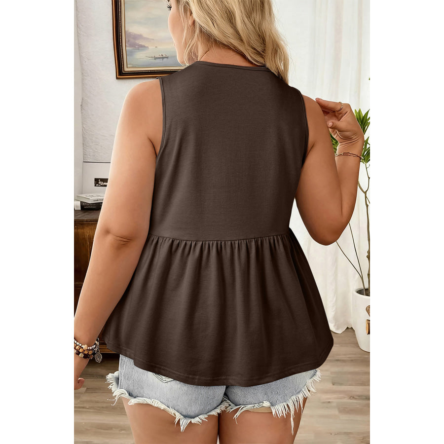Coffee Plus Size Solid Color Bow Tie Peplum Tank Top Plus Size/Plus Size Tops/Plus Size Tank Tops