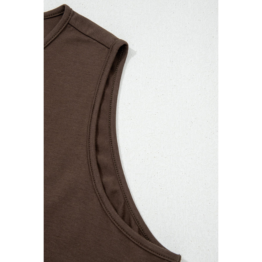 Coffee Plus Size Solid Color Bow Tie Peplum Tank Top Plus Size/Plus Size Tops/Plus Size Tank Tops