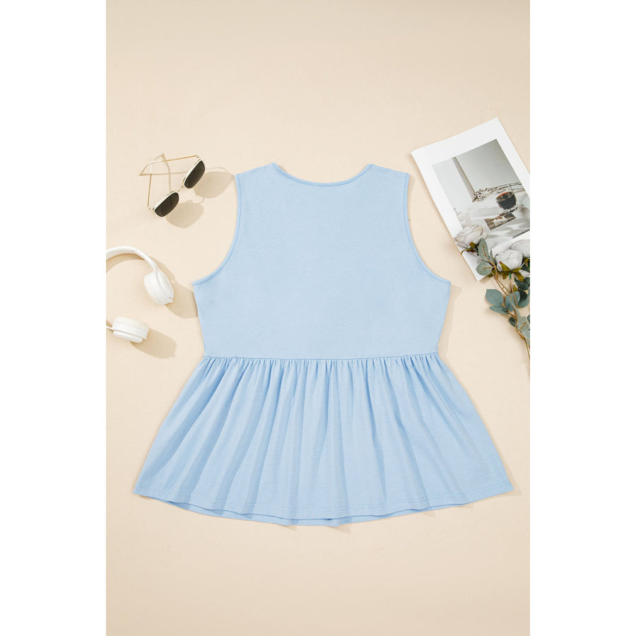Coffee Plus Size Solid Color Bow Tie Peplum Tank Top Plus Size/Plus Size Tops/Plus Size Tank Tops