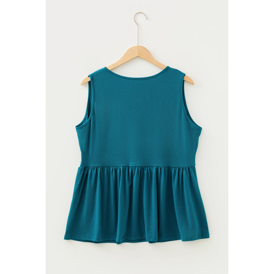 Coffee Plus Size Solid Color Bow Tie Peplum Tank Top Plus Size/Plus Size Tops/Plus Size Tank Tops
