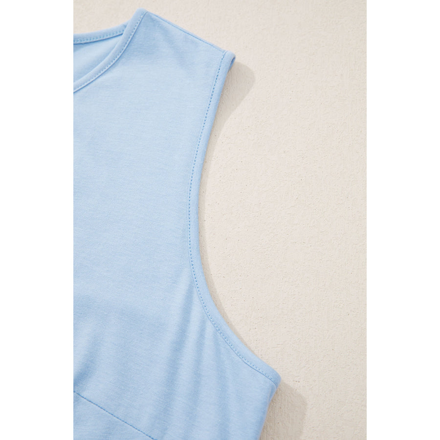 Coffee Plus Size Solid Color Bow Tie Peplum Tank Top Plus Size/Plus Size Tops/Plus Size Tank Tops