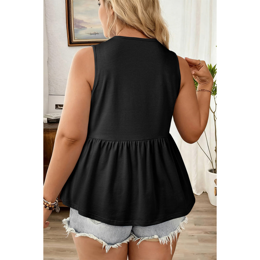 Coffee Plus Size Solid Color Bow Tie Peplum Tank Top Plus Size/Plus Size Tops/Plus Size Tank Tops