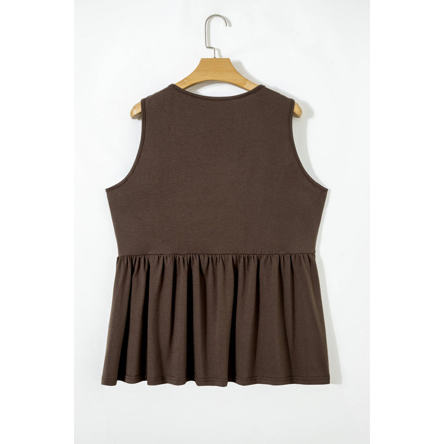 Coffee Plus Size Solid Color Bow Tie Peplum Tank Top Plus Size/Plus Size Tops/Plus Size Tank Tops