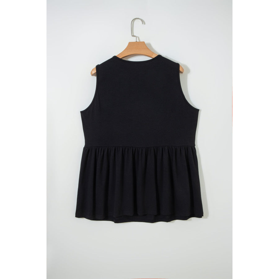 Coffee Plus Size Solid Color Bow Tie Peplum Tank Top Plus Size/Plus Size Tops/Plus Size Tank Tops