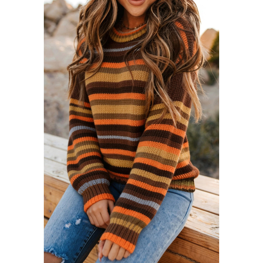 Coffee Round Neck Drop Shoulder Casual Shift Sweater / S Sweaters & Cardigans/Sweaters