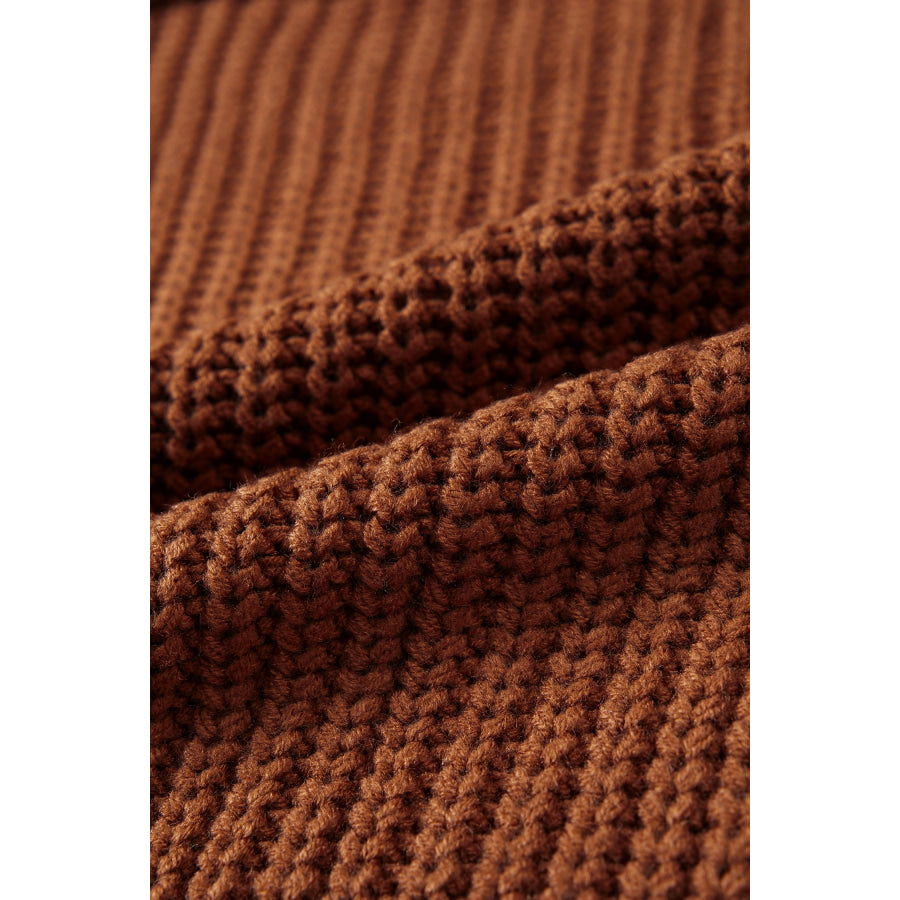 Coffee Solid Color Cable Knit High Neck Loose Pullover Sweater Sweaters & Cardigans/Sweaters