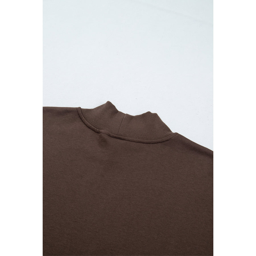 Coffee Solid Color High Neck Lace Splicing Hem Pullover Sweatshirt Tops/Sweatshirts & Hoodies