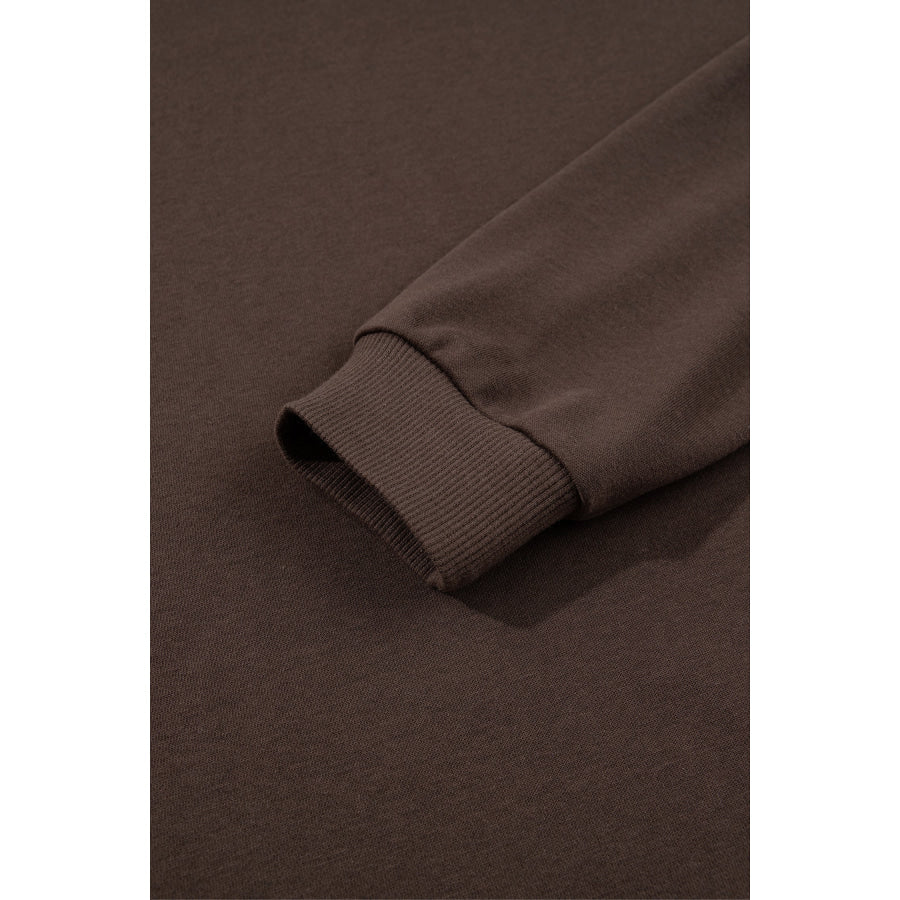 Coffee Solid Color High Neck Lace Splicing Hem Pullover Sweatshirt Tops/Sweatshirts & Hoodies