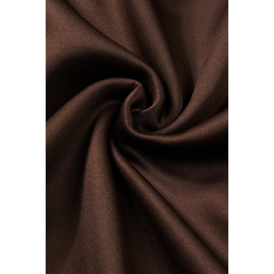 Coffee Sporty Piping Trim Mock Neck Pullover Relaxed 2pcs Pant Set Two Piece Sets/Pant Sets