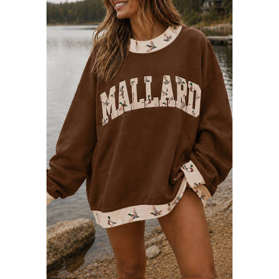 Coffee Western Contrast Detail Letter Graphic Baggy Sweatshirt Coffee / S / 50% Polyester + 50% Cotton Tops/Sweatshirts & Hoodies