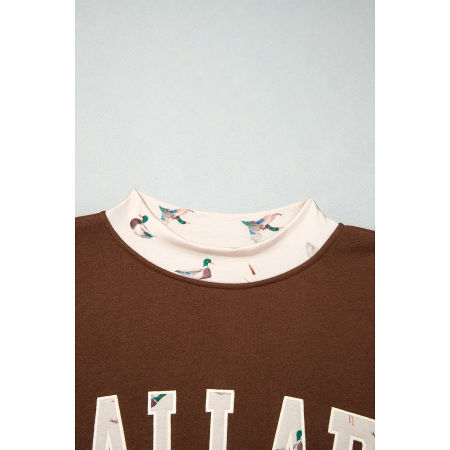 Coffee Western Contrast Detail Letter Graphic Baggy Sweatshirt Tops/Sweatshirts & Hoodies