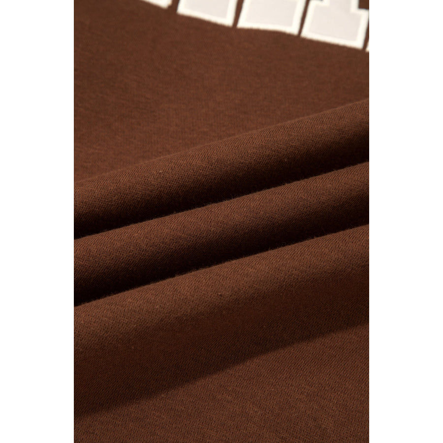 Coffee Western Contrast Detail Letter Graphic Baggy Sweatshirt Tops/Sweatshirts & Hoodies