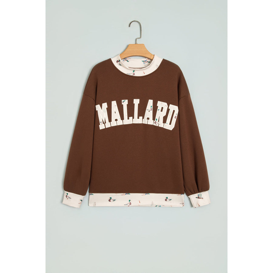 Coffee Western Contrast Detail Letter Graphic Baggy Sweatshirt Tops/Sweatshirts & Hoodies