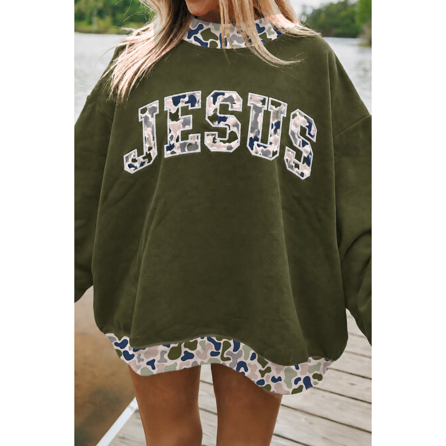 Coffee Western Contrast Detail Letter Graphic Baggy Sweatshirt Tops/Sweatshirts & Hoodies