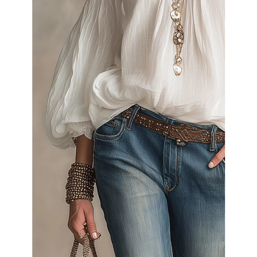 Cold Shoulder Balloon Sleeve Blouse Apparel and Accessories