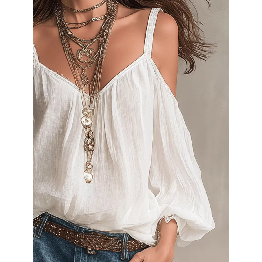 Cold Shoulder Balloon Sleeve Blouse Apparel and Accessories