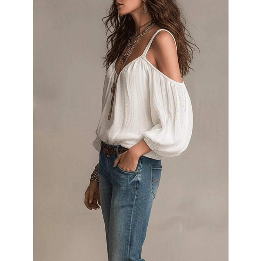 Cold Shoulder Balloon Sleeve Blouse Apparel and Accessories