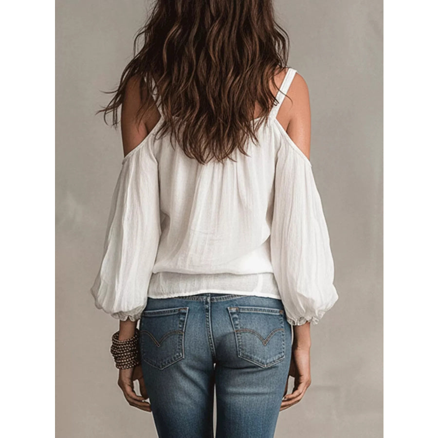 Cold Shoulder Balloon Sleeve Blouse Apparel and Accessories
