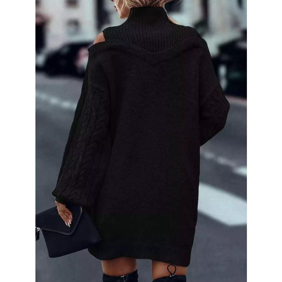 Cold Shoulder Cable Knit Mock Neck Sweater Dress Apparel and Accessories