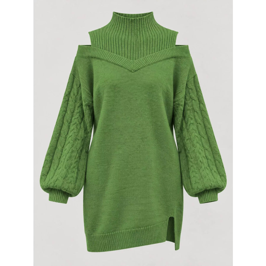 Cold Shoulder Cable Knit Mock Neck Sweater Dress Apparel and Accessories