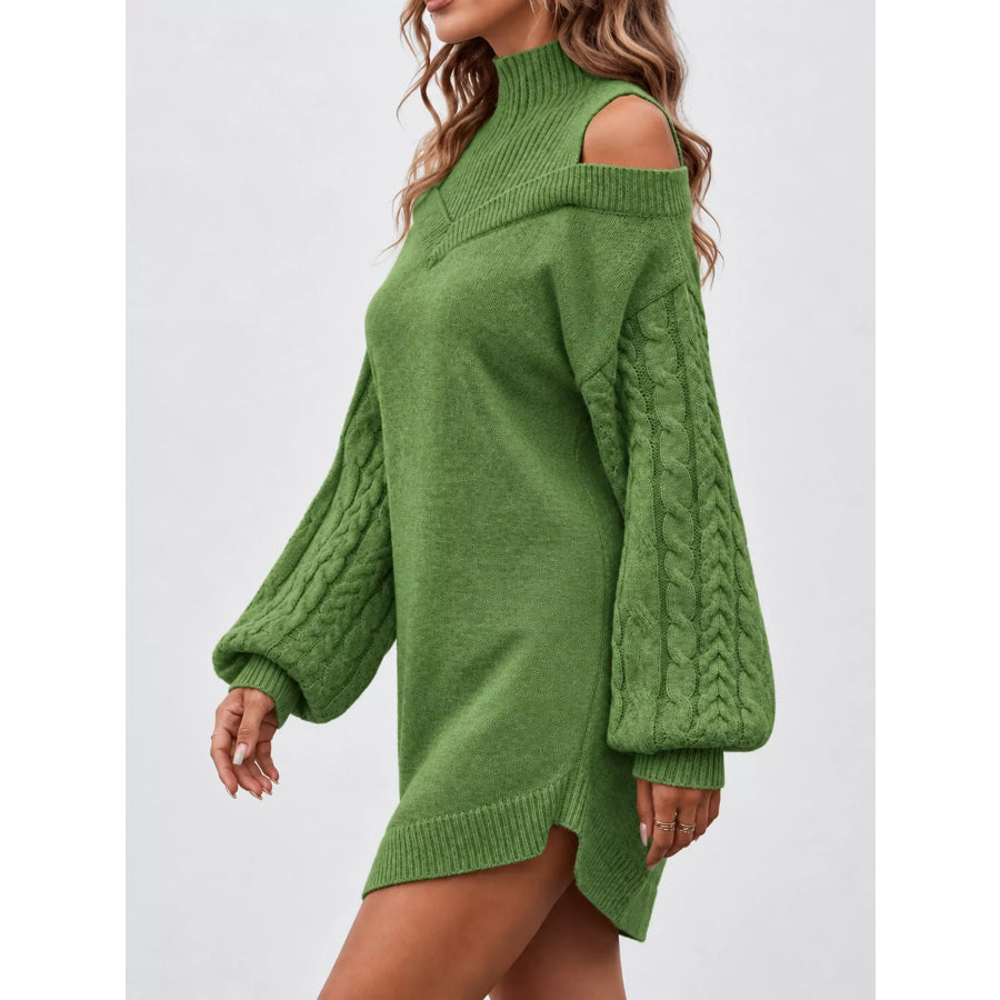 Cold Shoulder Cable Knit Mock Neck Sweater Dress Apparel and Accessories
