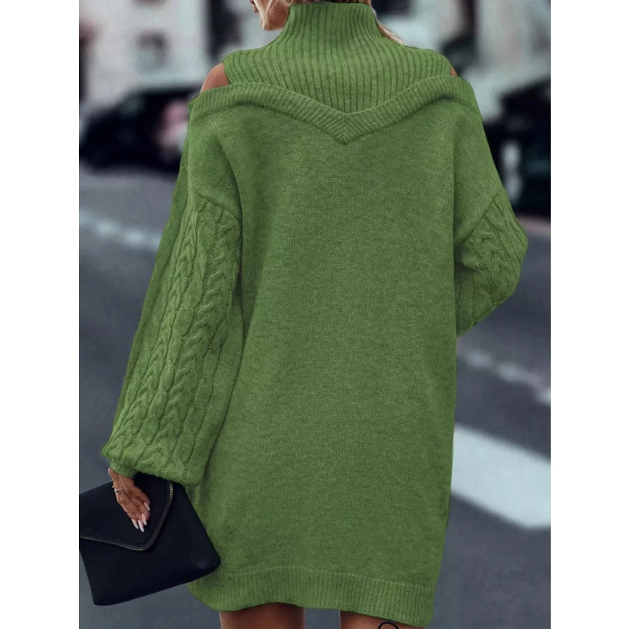 Cold Shoulder Cable Knit Mock Neck Sweater Dress Apparel and Accessories