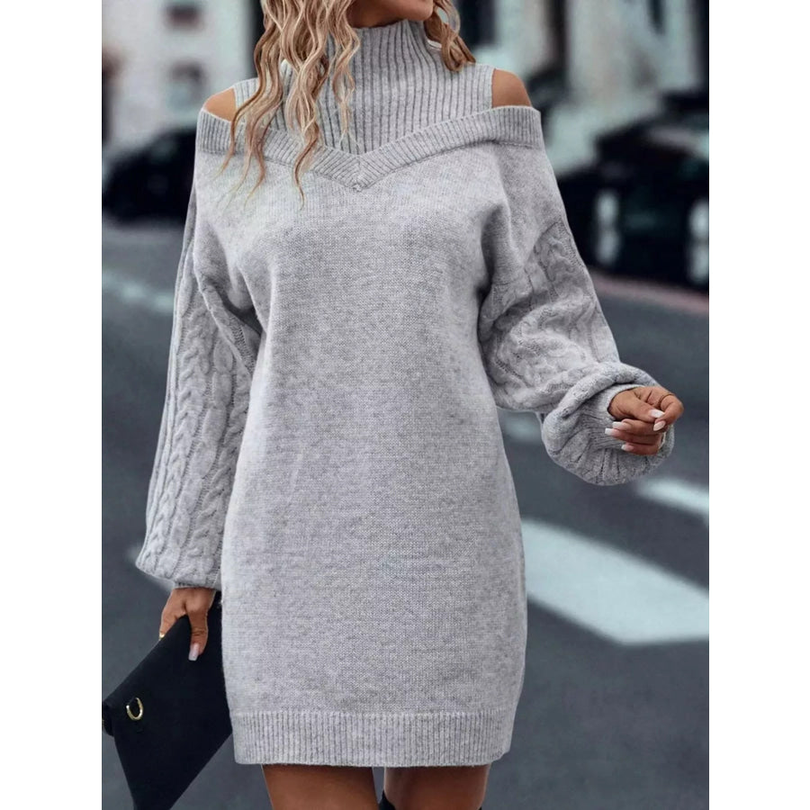 Cold Shoulder Cable Knit Mock Neck Sweater Dress Apparel and Accessories