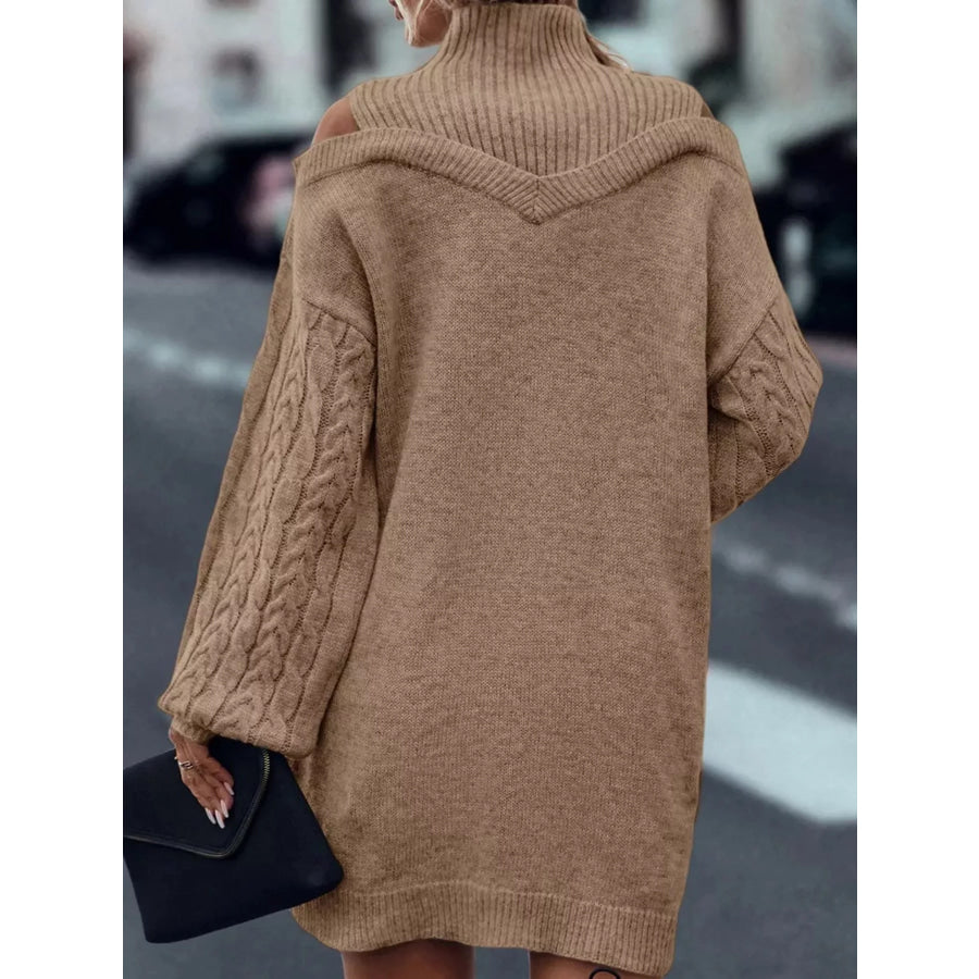 Cold Shoulder Cable Knit Mock Neck Sweater Dress Apparel and Accessories