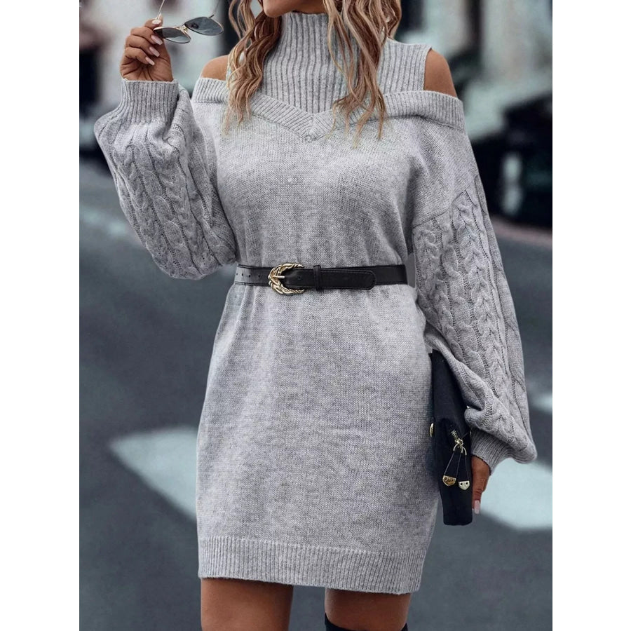 Cold Shoulder Cable Knit Mock Neck Sweater Dress Apparel and Accessories