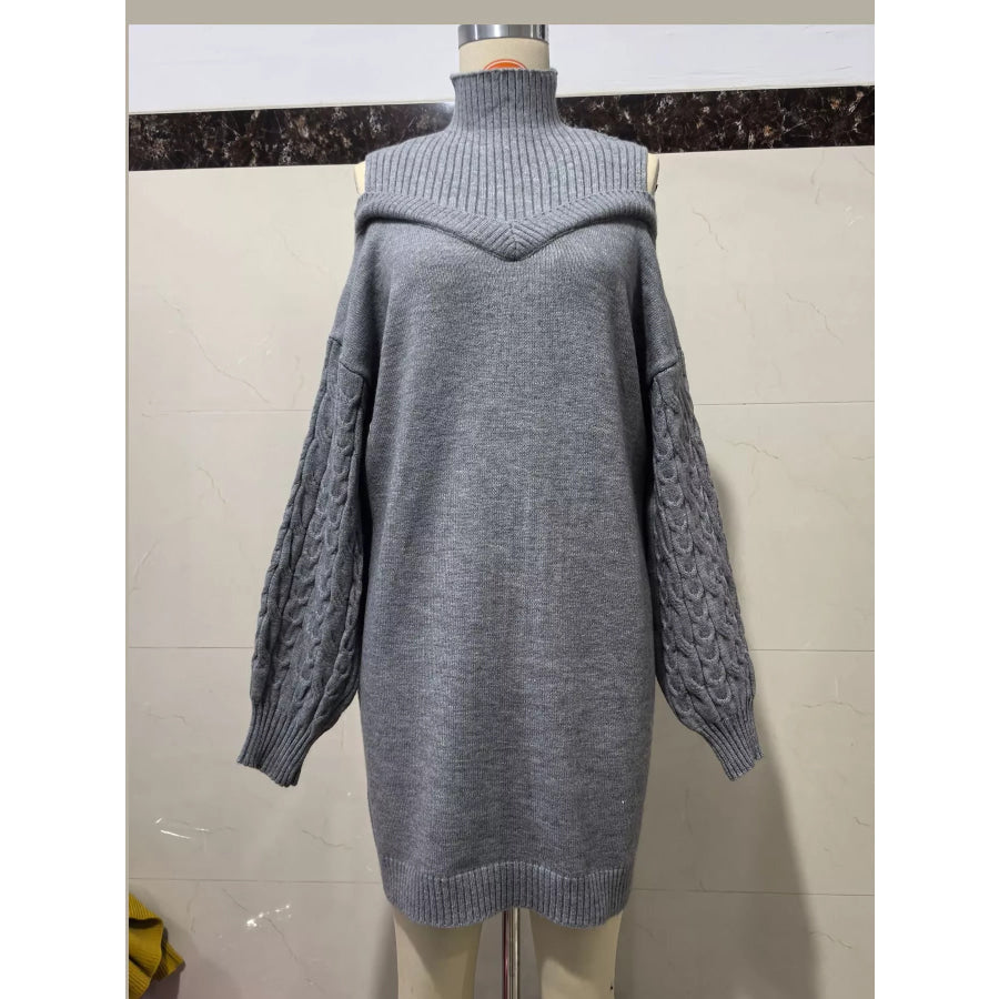 Cold Shoulder Cable Knit Mock Neck Sweater Dress Apparel and Accessories