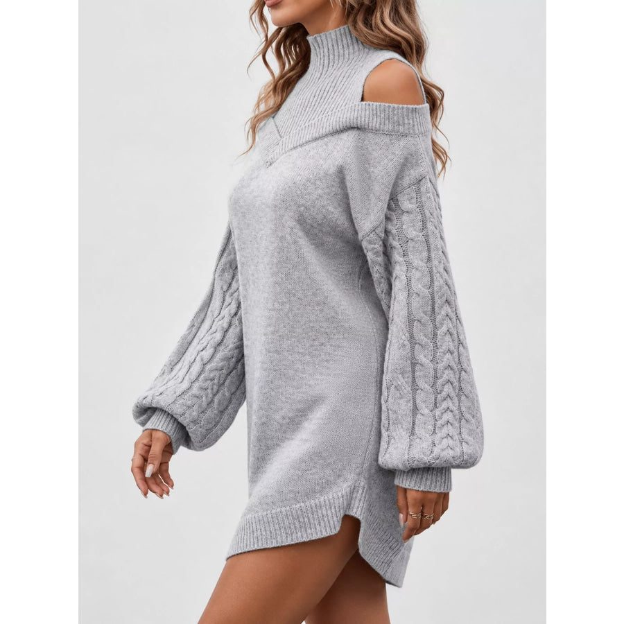 Cold Shoulder Cable Knit Mock Neck Sweater Dress Apparel and Accessories