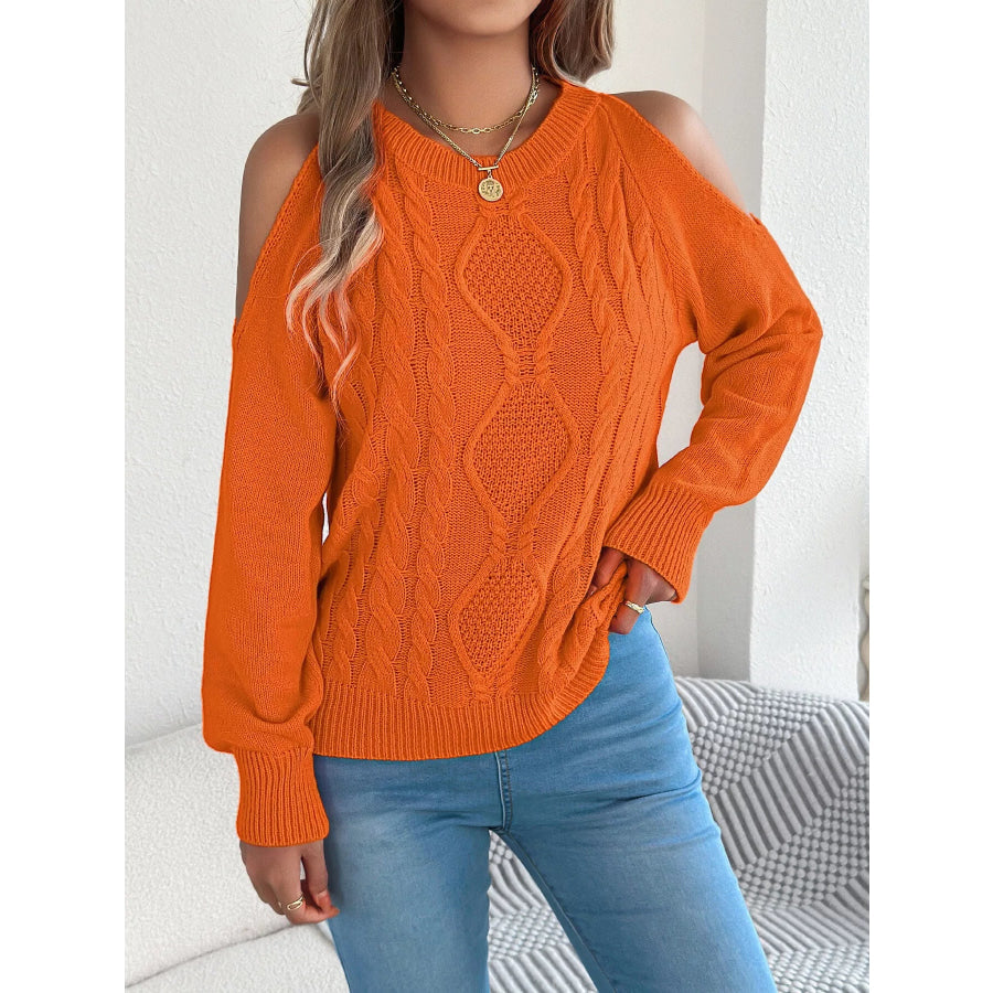 Cold Shoulder Cable Knit Sweater Apparel and Accessories