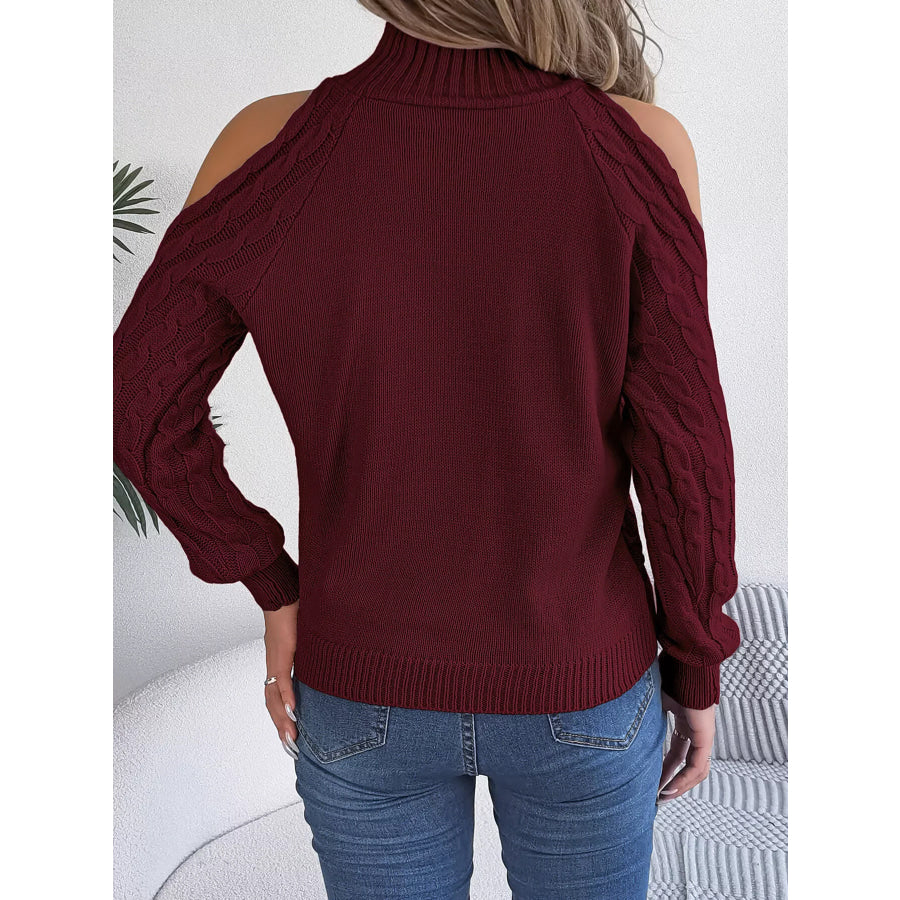 Cold-Shoulder Cable Knit Sweater Apparel and Accessories