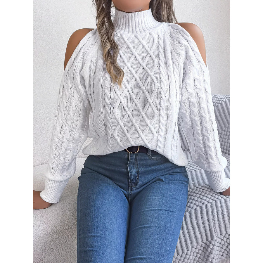 Cold-Shoulder Cable Knit Sweater Apparel and Accessories