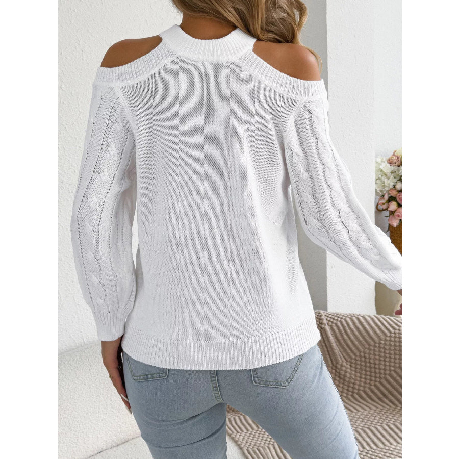 Cold Shoulder Cable Knit Sweater Apparel and Accessories
