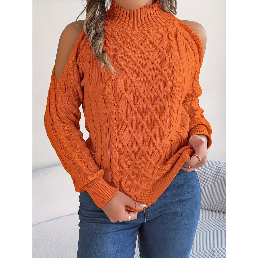 Cold-Shoulder Cable Knit Sweater Apparel and Accessories