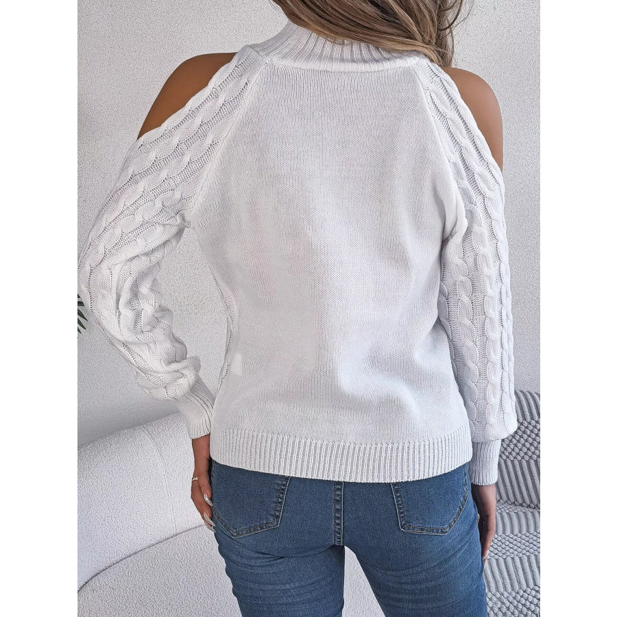 Cold-Shoulder Cable Knit Sweater Apparel and Accessories