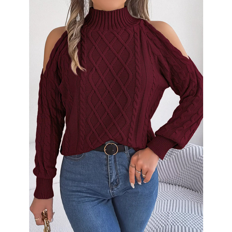 Cold-Shoulder Cable Knit Sweater Apparel and Accessories