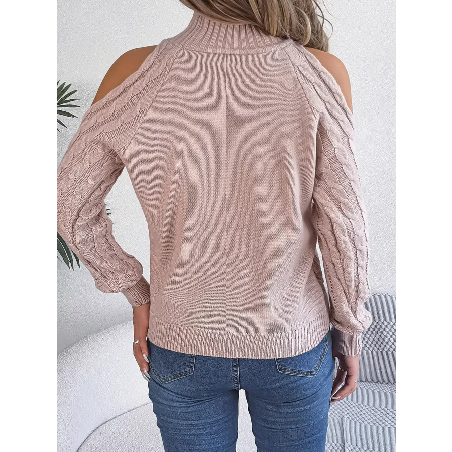 Cold-Shoulder Cable Knit Sweater Apparel and Accessories