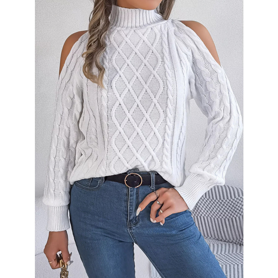 Cold-Shoulder Cable Knit Sweater Apparel and Accessories