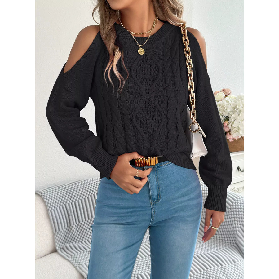 Cold Shoulder Cable Knit Sweater Apparel and Accessories