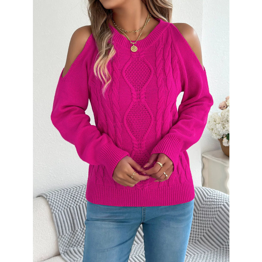 Cold Shoulder Cable Knit Sweater Apparel and Accessories