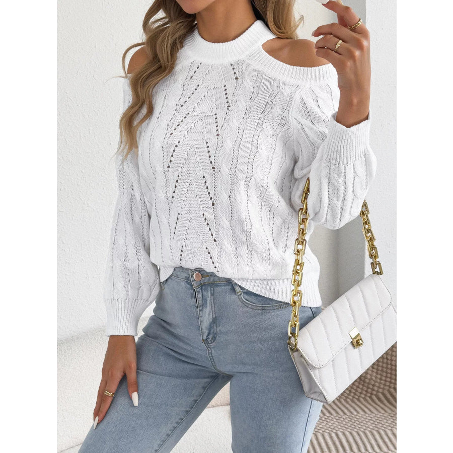 Cold Shoulder Cable Knit Sweater Apparel and Accessories