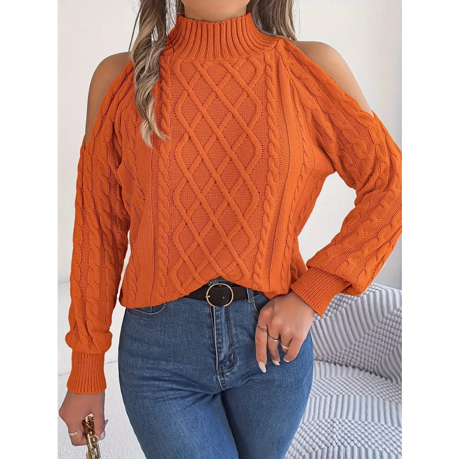 Cold-Shoulder Cable Knit Sweater Apparel and Accessories