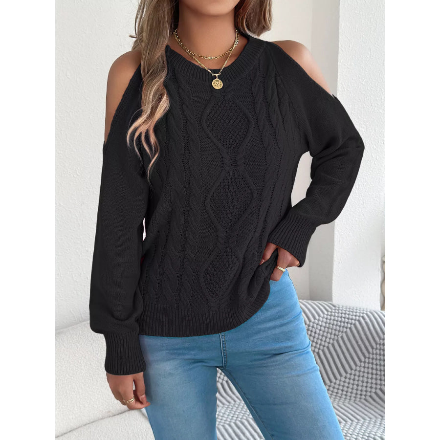 Cold Shoulder Cable Knit Sweater Apparel and Accessories