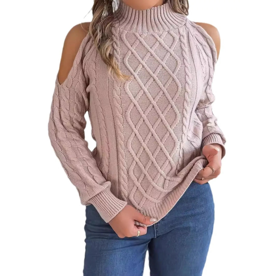 Cold-Shoulder Cable Knit Sweater Apparel and Accessories